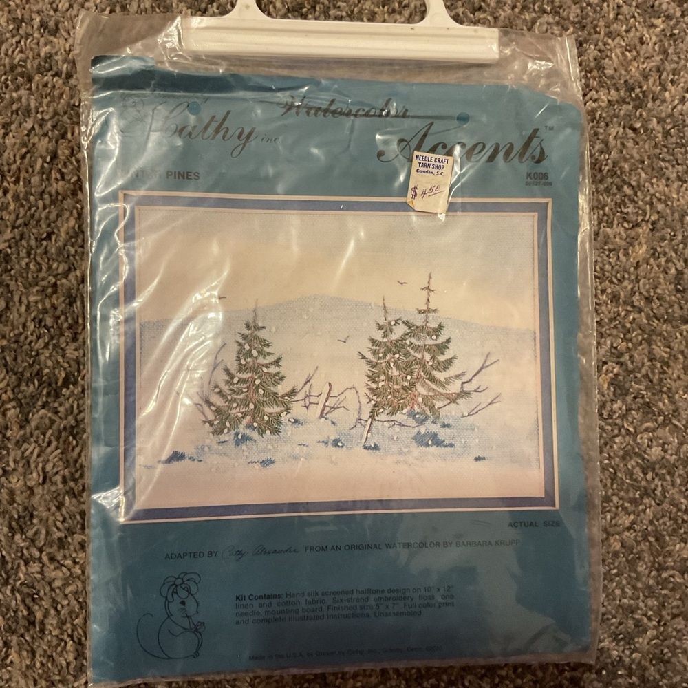 Winter Pines Holiday Cross Stitch Kit - Blue - Picture 1 of 6